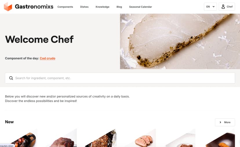 An image of the Gastronomixs dashboard showing all recipes and features