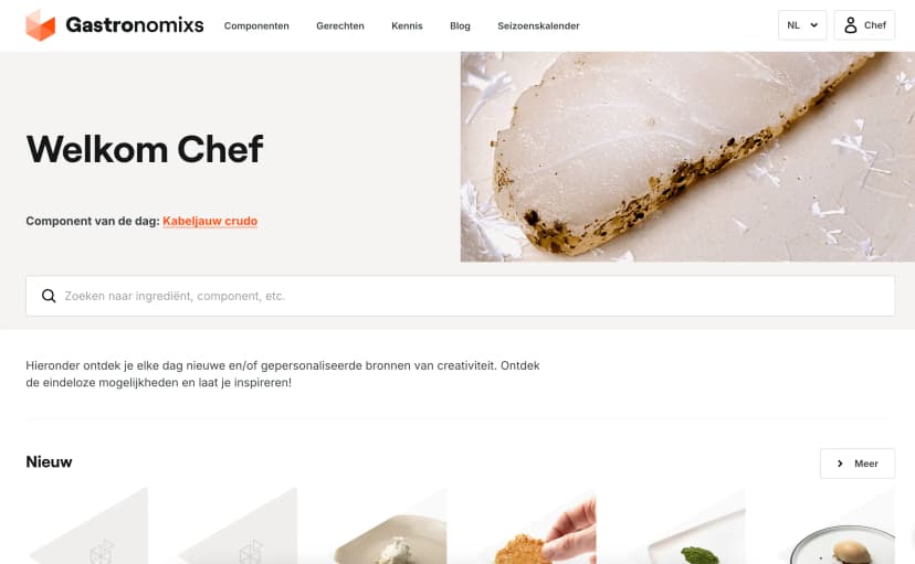 Een afbeelding van de Gastronomixs dashboard met alle recepten en functies