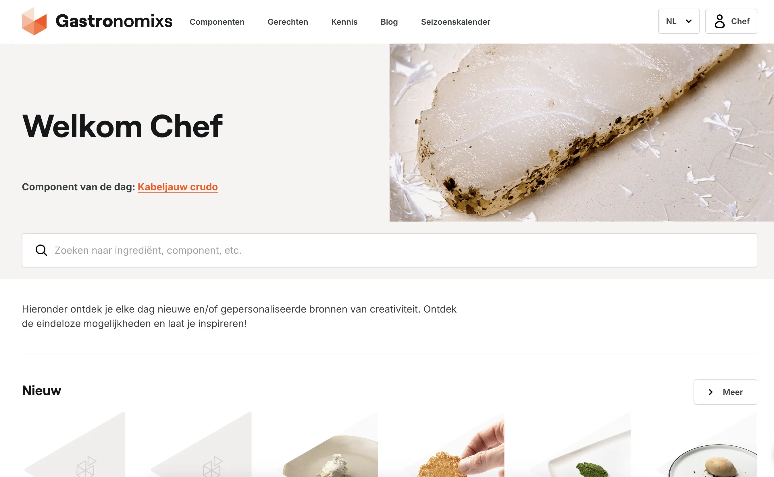 Een afbeelding van de Gastronomixs dashboard met alle recepten en functies